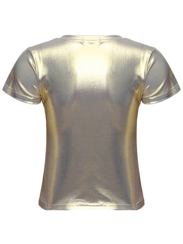 Women Metallic Short Sleeve T-shirt for Dance Party thumb