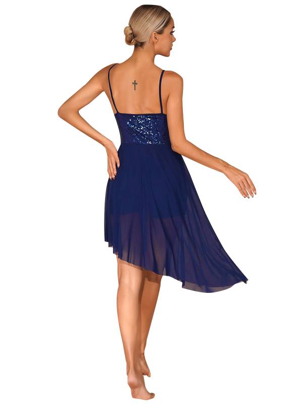 Women Sparkly Sequin V Neck Lyrical Contemporary Dance Dress thumb