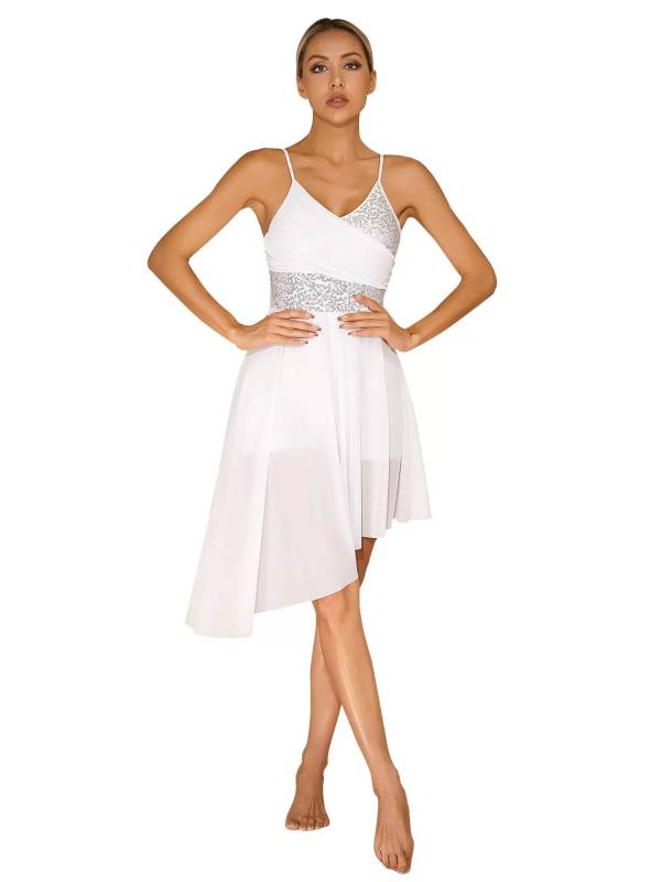 Women Sparkly Sequin V Neck Lyrical Contemporary Dance Dress thumb