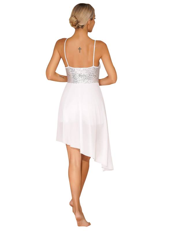 Women Sparkly Sequin V Neck Lyrical Contemporary Dance Dress thumb