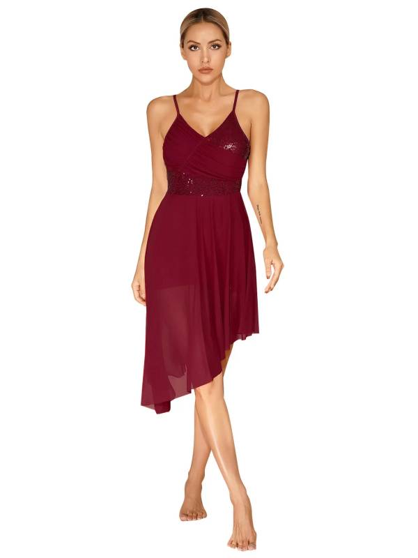 Women Sparkly Sequin V Neck Lyrical Contemporary Dance Dress thumb