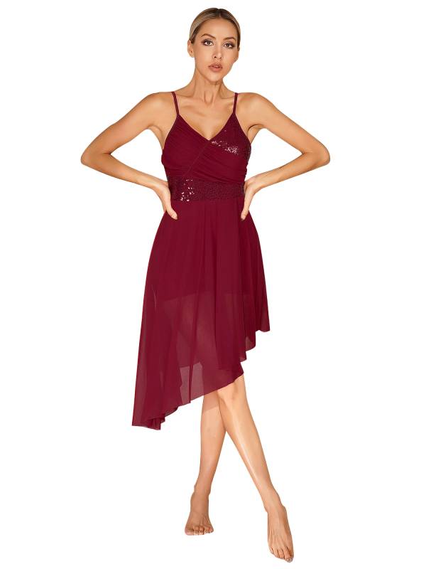 Women Sparkly Sequin V Neck Lyrical Contemporary Dance Dress thumb