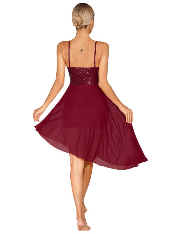 Women Sparkly Sequin V Neck Lyrical Contemporary Dance Dress thumb