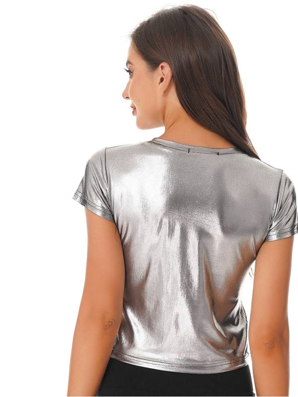 Women Metallic Short Sleeve T-shirt for Dance Party thumb