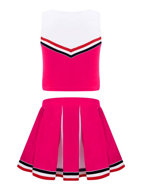 Kids Girls 2pcs V Neck Cheers Print Vest and Pleated Skirt Cheerleading Set thumb