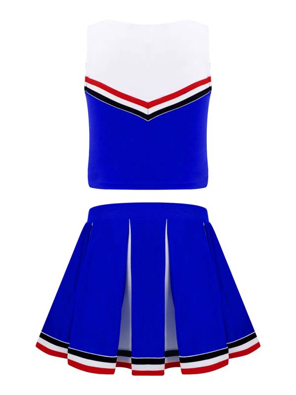 Kids Girls 2pcs V Neck Cheers Print Vest and Pleated Skirt Cheerleading Set thumb