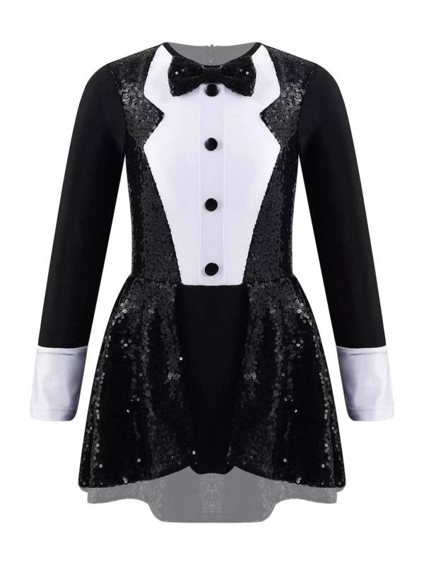 Kids Girls Long Sleeves Sequins Cosplay Leotard thumb