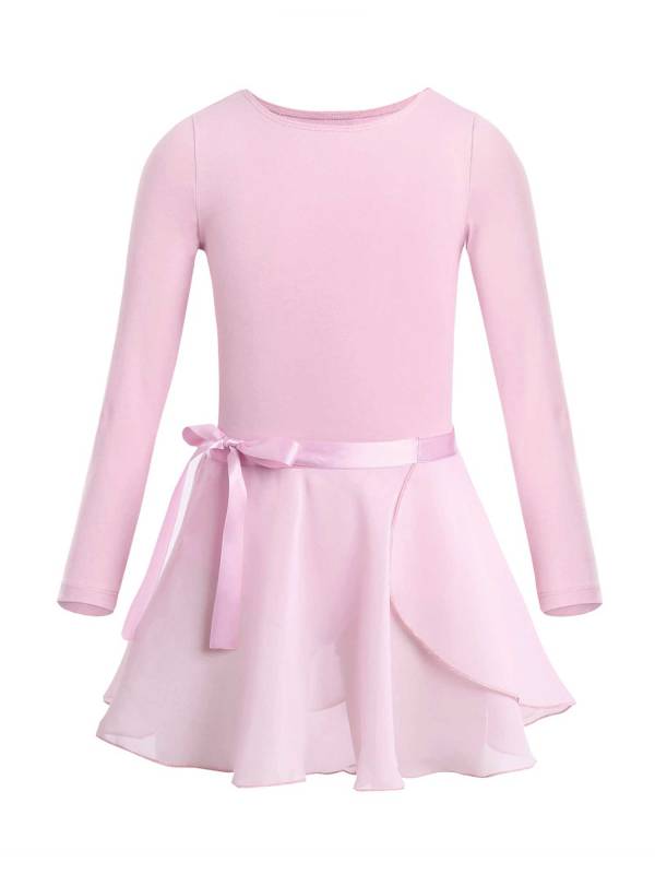 Girls 2pcs Cotton Long Sleeves Leotard with Chiffon Skirt Ballet Dance Set thumb