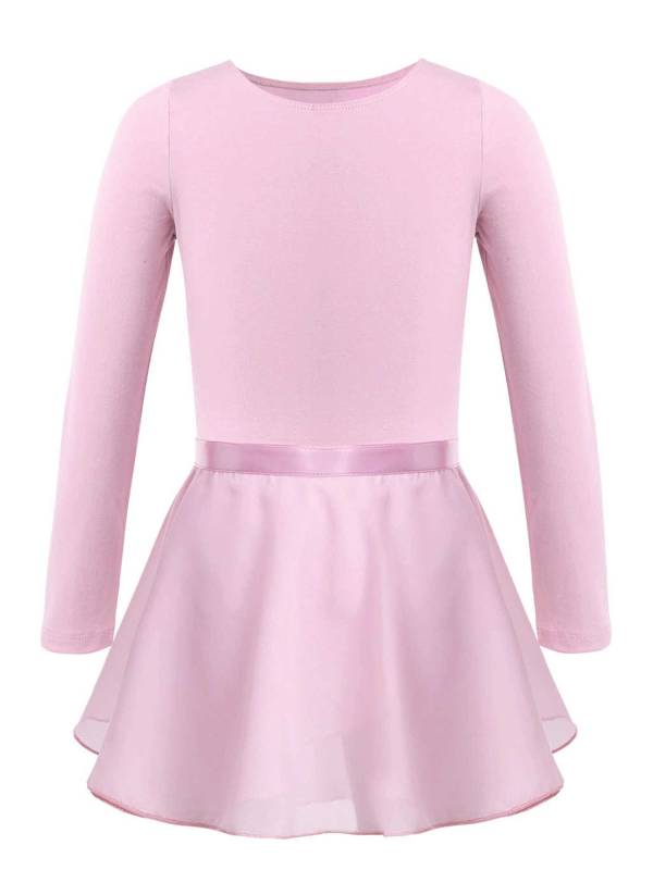 Girls 2pcs Cotton Long Sleeves Leotard with Chiffon Skirt Ballet Dance Set thumb