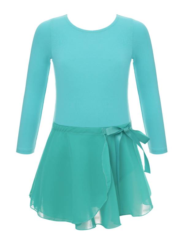 Girls 2pcs Cotton Long Sleeves Leotard with Chiffon Skirt Ballet Dance Set thumb