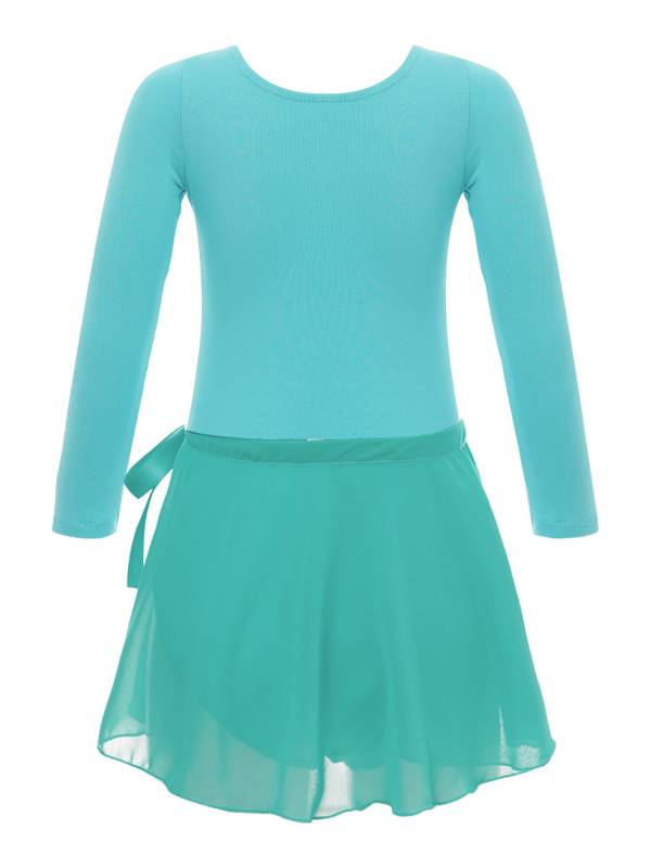 Girls 2pcs Cotton Long Sleeves Leotard with Chiffon Skirt Ballet Dance Set thumb