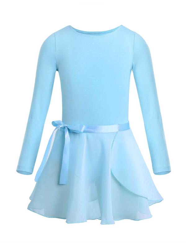 Girls 2pcs Cotton Long Sleeves Leotard with Chiffon Skirt Ballet Dance Set thumb