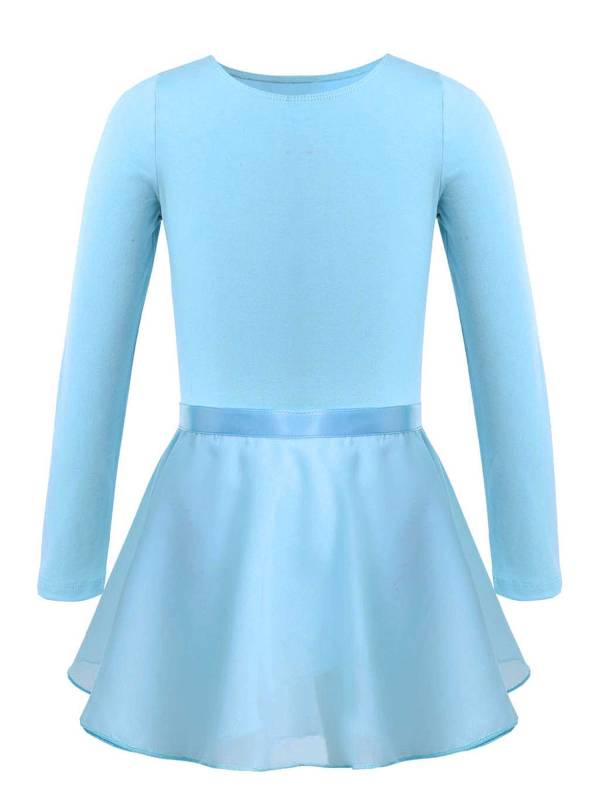 Girls 2pcs Cotton Long Sleeves Leotard with Chiffon Skirt Ballet Dance Set thumb