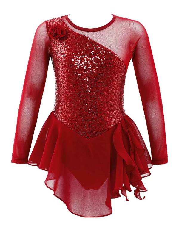 Kids Girls Sequins Hollow Back Ballet Dance Skating Leotard Dress thumb