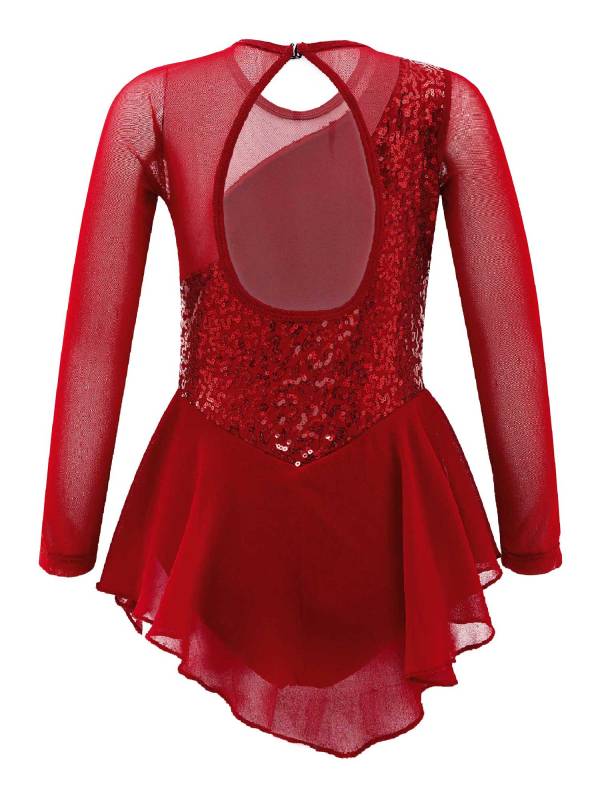 Kids Girls Sequins Hollow Back Ballet Dance Skating Leotard Dress thumb