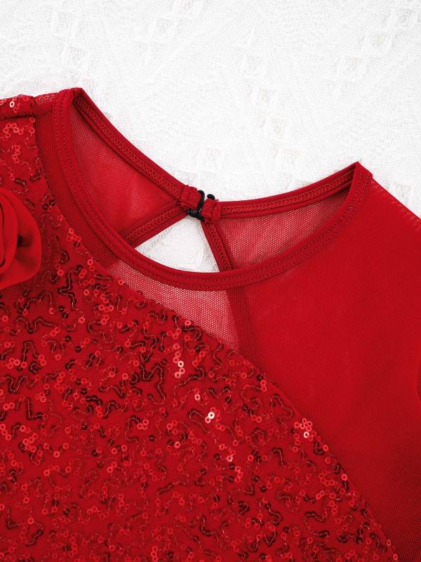 Kids Girls Sequins Hollow Back Ballet Dance Skating Leotard Dress thumb