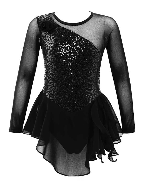 Kids Girls Sequins Hollow Back Ballet Dance Skating Leotard Dress thumb