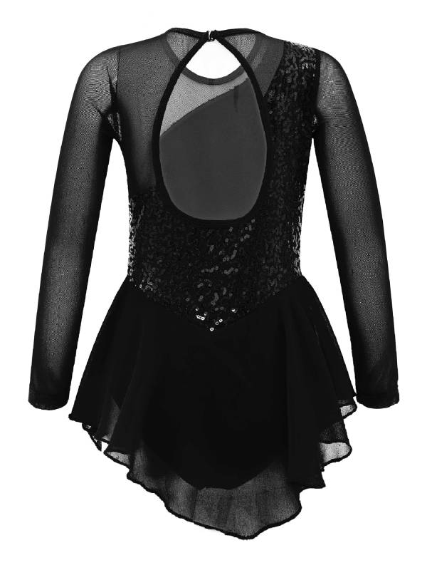Kids Girls Sequins Hollow Back Ballet Dance Skating Leotard Dress thumb