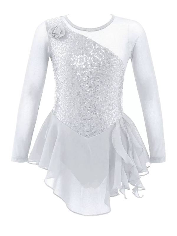 Kids Girls Sequins Hollow Back Ballet Dance Skating Leotard Dress thumb