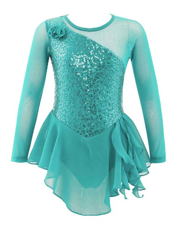 Kids Girls Sequins Hollow Back Ballet Dance Skating Leotard Dress thumb