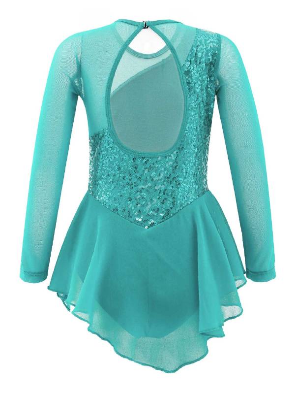 Kids Girls Sequins Hollow Back Ballet Dance Skating Leotard Dress thumb