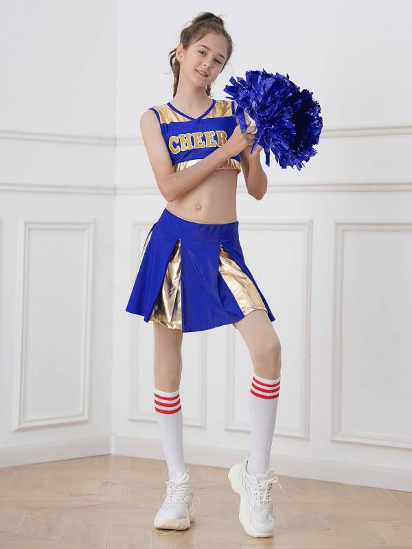 Kids Girls 2pcs Sleeveless Crop Top with Skirt Cheerleading Dance Set thumb