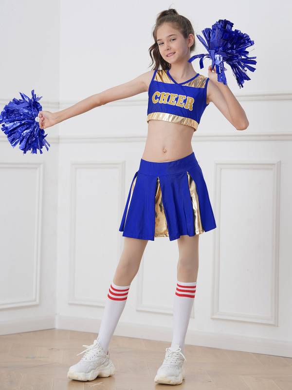 Kids Girls 2pcs Sleeveless Crop Top with Skirt Cheerleading Dance Set thumb