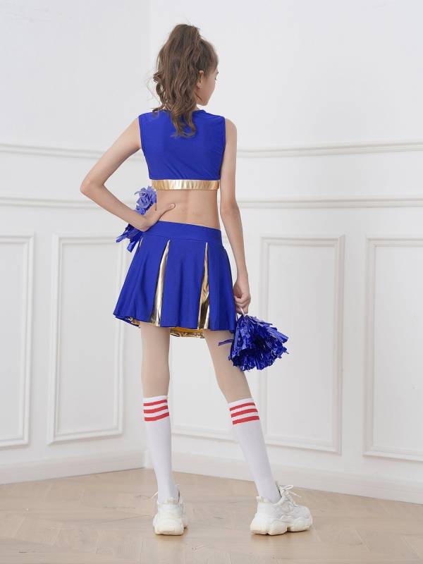 Kids Girls 2pcs Sleeveless Crop Top with Skirt Cheerleading Dance Set thumb