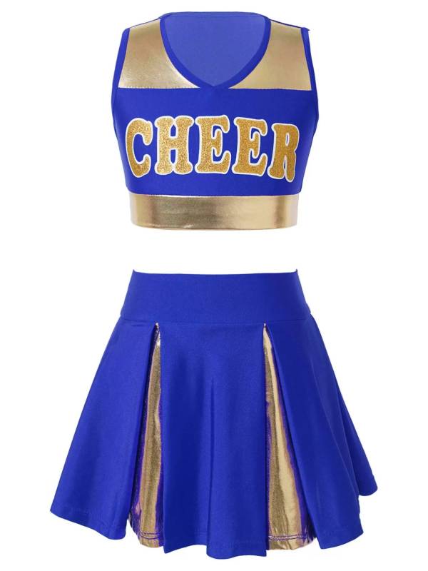 Kids Girls 2pcs Sleeveless Crop Top with Skirt Cheerleading Dance Set thumb