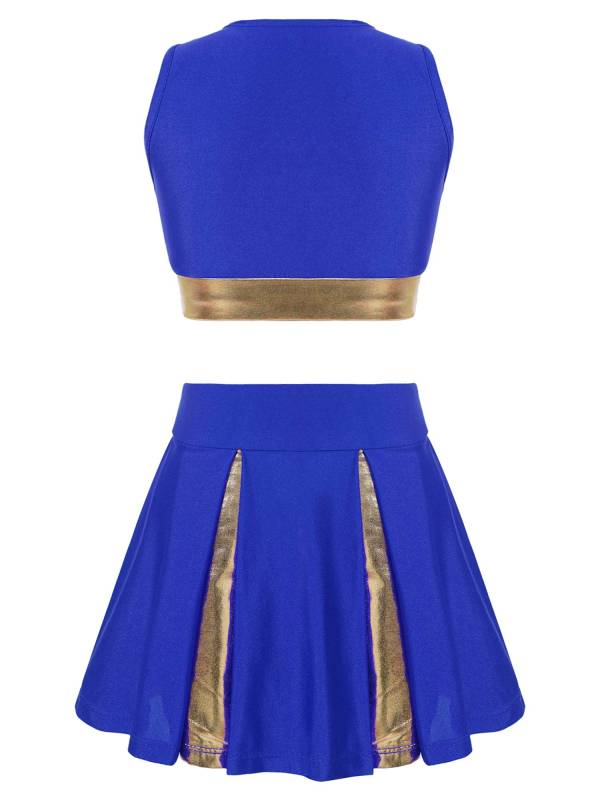 Kids Girls 2pcs Sleeveless Crop Top with Skirt Cheerleading Dance Set thumb