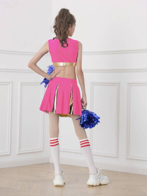 Kids Girls 2pcs Sleeveless Crop Top with Skirt Cheerleading Dance Set thumb