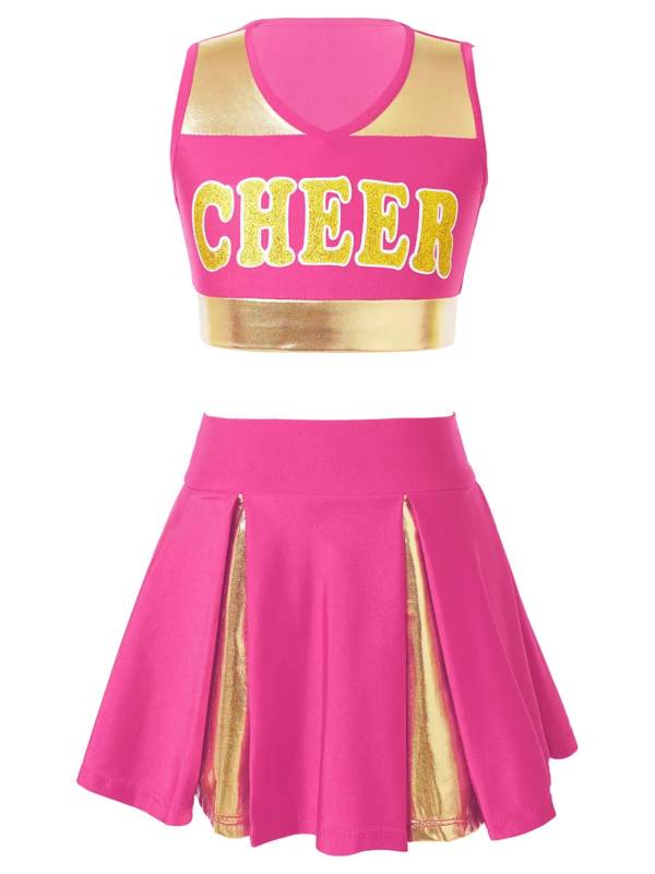 Kids Girls 2pcs Sleeveless Crop Top with Skirt Cheerleading Dance Set thumb