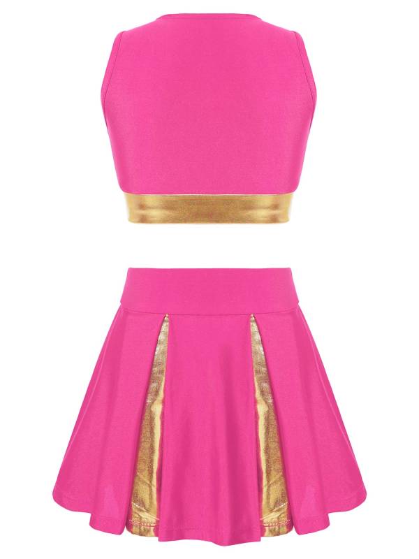 Kids Girls 2pcs Sleeveless Crop Top with Skirt Cheerleading Dance Set thumb