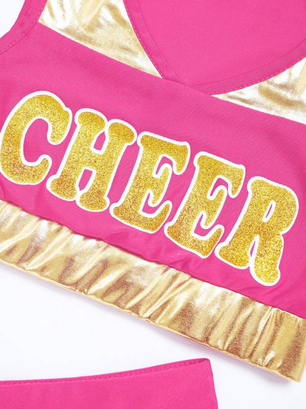 Kids Girls 2pcs Sleeveless Crop Top with Skirt Cheerleading Dance Set thumb