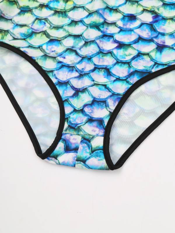 Women Long Sleeves 3D Print Mermaid Bodysuit One Piece Swimsuit thumb