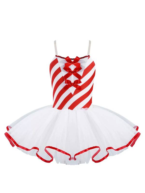 Kids Girls Christmas Sleeveless Bowknot Stripes Tutu Dress thumb