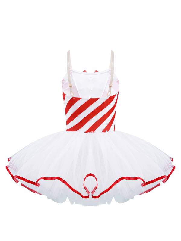 Kids Girls Christmas Sleeveless Bowknot Stripes Tutu Dress thumb