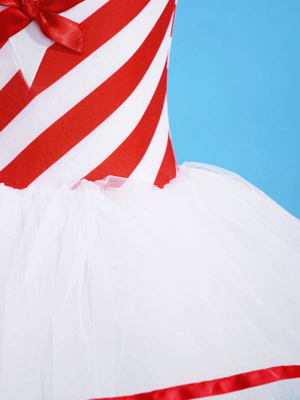 Kids Girls Christmas Sleeveless Bowknot Stripes Tutu Dress thumb