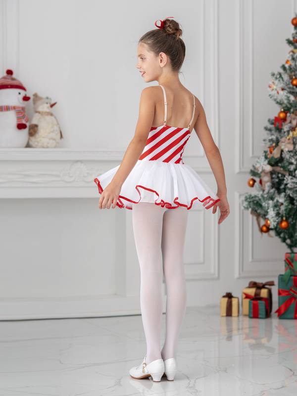 Kids Girls Christmas Sleeveless Bowknot Stripes Tutu Dress thumb