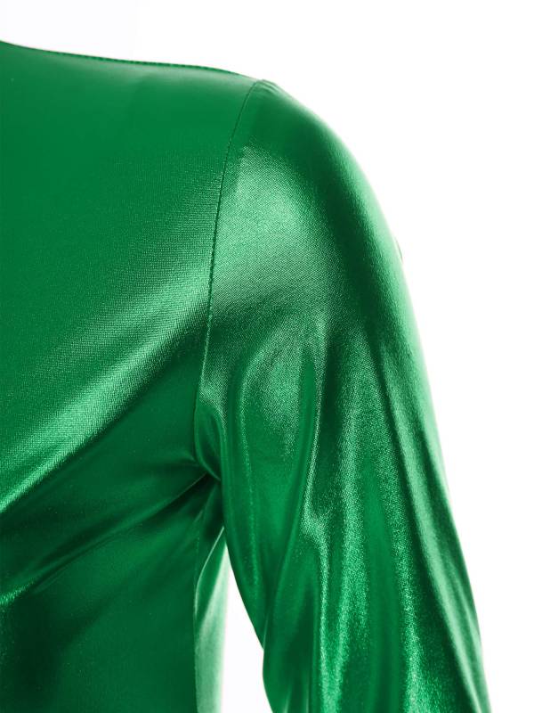 Women Metallic Long Sleeve Solid Color Slim Fit T-shirt For Jazz Dance thumb
