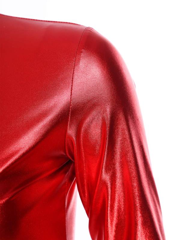 Women Metallic Long Sleeve Solid Color Slim Fit T-shirt For Jazz Dance thumb