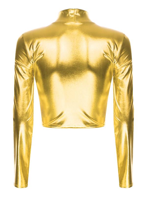 Women Metallic Long Sleeve Solid Color Slim Fit T-shirt For Jazz Dance thumb