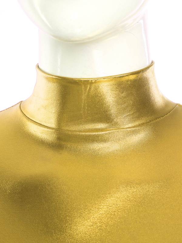 Women Metallic Long Sleeve Solid Color Slim Fit T-shirt For Jazz Dance thumb