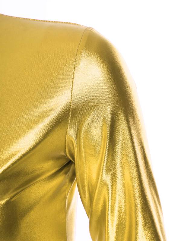 Women Metallic Long Sleeve Solid Color Slim Fit T-shirt For Jazz Dance thumb