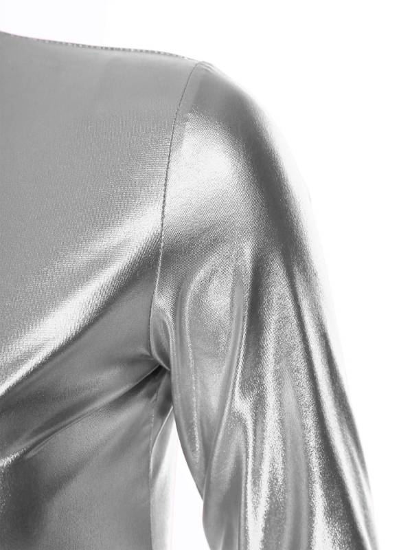 Women Metallic Long Sleeve Solid Color Slim Fit T-shirt For Jazz Dance thumb