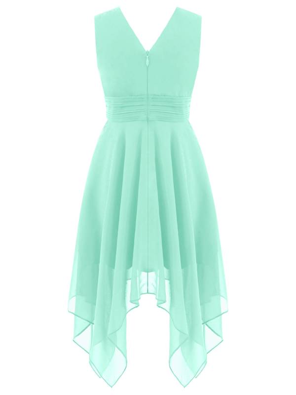 Kids Girls Solid V-Neck Chiffon Flower Girl Dress thumb