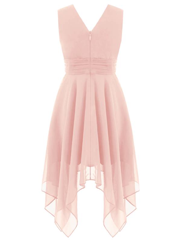 Kids Girls Solid V-Neck Chiffon Flower Girl Dress thumb