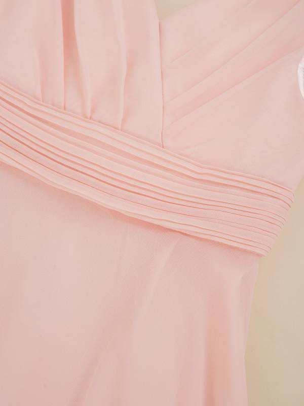 Kids Girls Solid V-Neck Chiffon Flower Girl Dress thumb