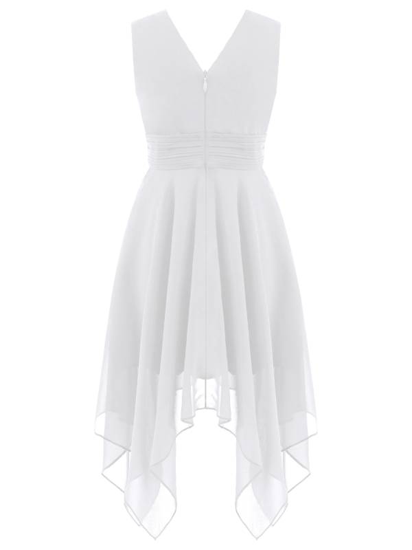 Kids Girls Solid V-Neck Chiffon Flower Girl Dress thumb