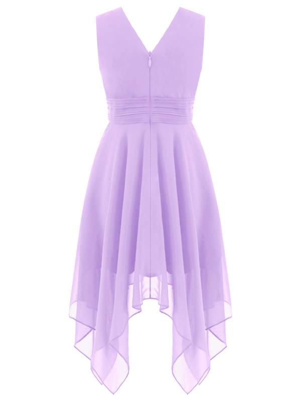 Kids Girls Solid V-Neck Chiffon Flower Girl Dress thumb